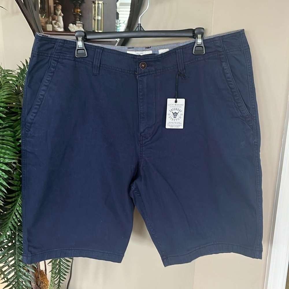 Brand New Lucky Brand Saturday Stretch Blue Flat Front Cotton Casual Shorts